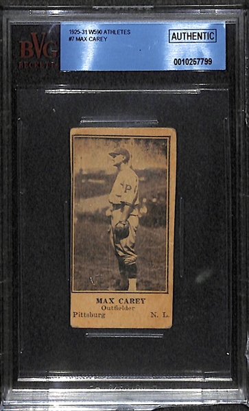 1925-31 W590 Max Carey (HOFer) Graded Beckett Authentic Strip Card